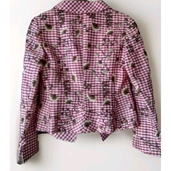 Karen Perry Silk Blazer Gingham Floral Fitted Blazer Embroidered US 6 - Picture 2 of 10